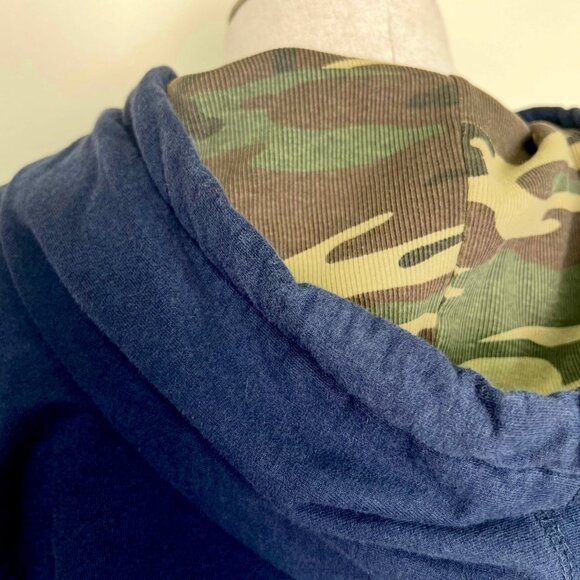 LUCKY BRAND Navy Blue and Camo Distressed Cotton Zip Up Hoodie Jacket Women's Si - Picture 6 of 7